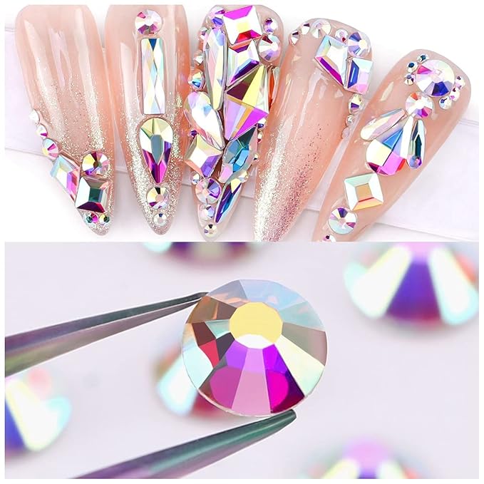Novani Crystal Rhinestones, Flatback Loose Gemstones 288pcs Glass Rhinestones for Clothes Shoes Crafts Makeup Nail Art and DIY Decorations(SS34, Crystal AB)
