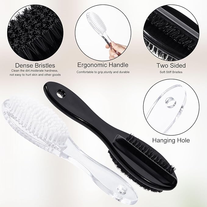 Nail Brush for Cleaning Fingernails 4 PCS, Long Handle Grip Double Sided Nail Foot Scrub Brush Fingernail Cleaner, Soft Stiff Bristles Pedicure Nail Scrubber Non-Slip for Men Women Black
