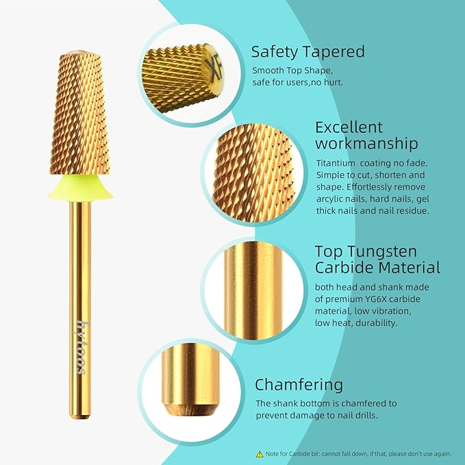 Safety Tapered Nail Drill Bits,Titanium Coating Rounded Top Manicure Carbide Bit, 3/32 Two-way Rotate for Both Hand, Electric Drills Nails Accessories Base Gel Remover Tool (XF, titanium)
