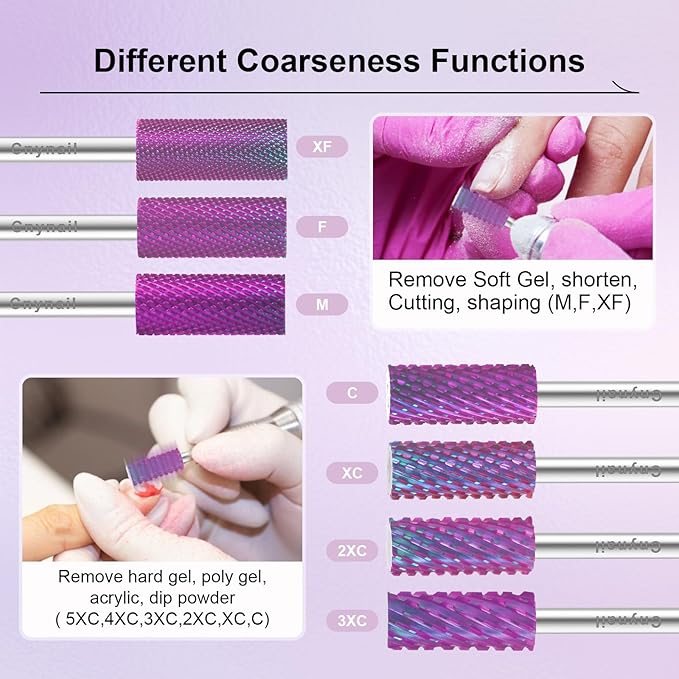 3/32" Small 5.35MM Barrel Bit Tungsten Carbide Nail Drill Bit Safety Bit for Gel & Acrylic Removal, 2- Way Rotating Efile Tip, Salon Electric File Accessory (3XC Girt, Purple)