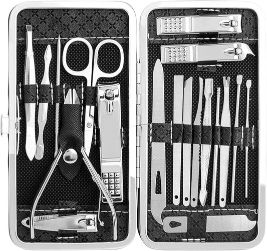 19 Pcs Nail Clippers Set, Stainless Steel Manicure & Pedicure Kit, Professional Finger Nail Trimming & Grooming Kit for Men and Women