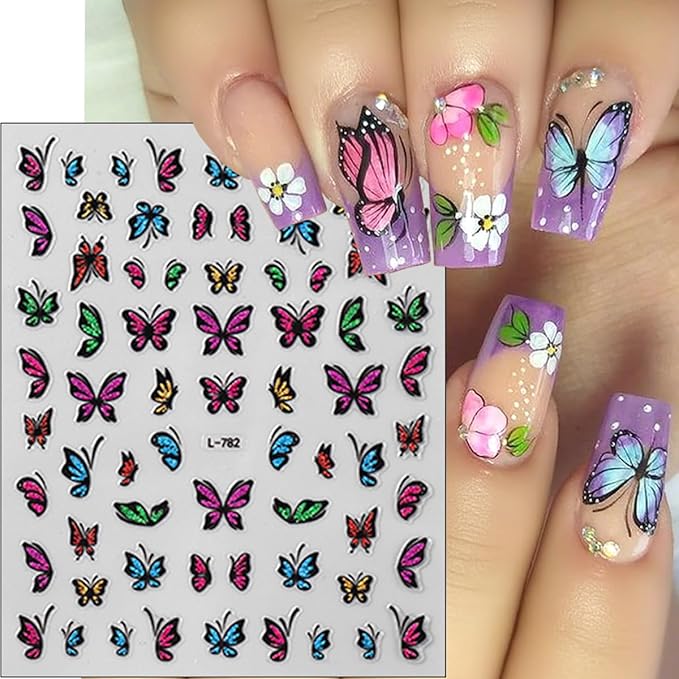 6Pcs Insect Nail Art Stickers Decals 3D Glitter Summer Nail Decals Ladybug Spider Nail Stickers Colorful Ladybug Dragonfly Nail Design Supplies Spring Butterfly Stickers for Women DIY Salon Manicure