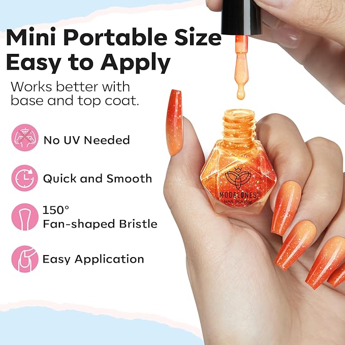 modelones Nail Polish Set 6 Colors Green Blue Nude Glitter Nail Polish Kit Quick Dry Finger Mini Bulk Manicure DIY Nail Art Salon Home Gifts For Women Girls