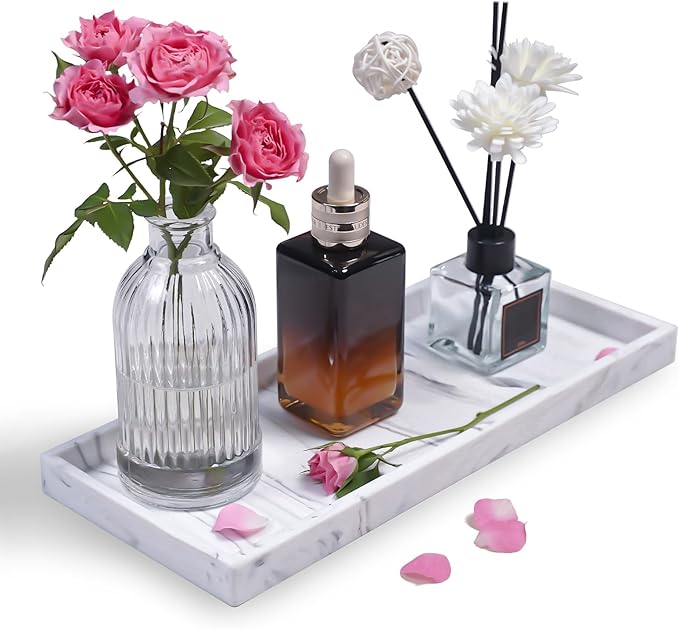 Bloss Bathroom Vanity Tray with Soap Dish Holder - 11.8" Silicone Counter Trays for Kitchen, Bathroom, Toilet, Perfume, Jewelry,Candle, Key,Dresser