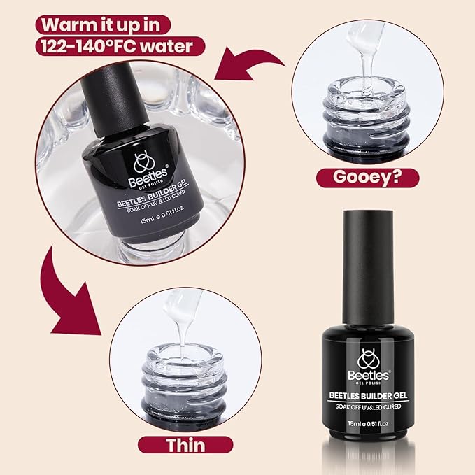 Beetles Builder Gel for Nails-Garnet Glow 0.5 oz 8 in 1 for Building Apex Strengthening Thickening Extension DIY Salon at Home for Beginner,Red Builder Nails Gel,Halloween Nails,LED & UV Lamp Needed