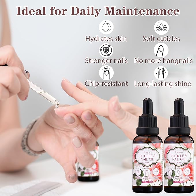 3 in 1 Cuticle Oil, 3 Pack Rose Nails Care Oil to Strengthen Brittle Nails, Hydrate Dry Cuticles & Soften Hands, Fast-Absorbing