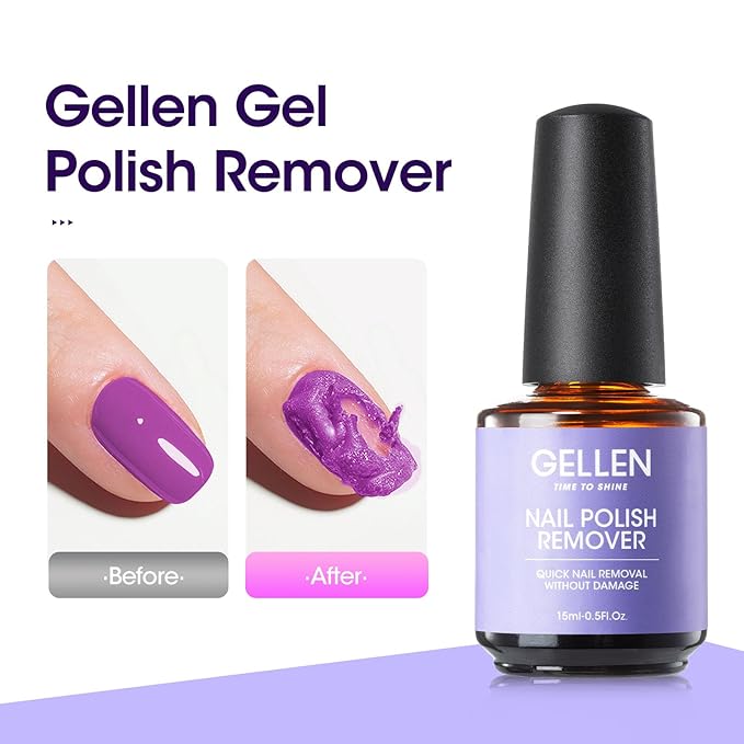 Gellen Gel Nail Polish Remover, 1pc Gel Polish Remover for Nails, Quick & Easy Nail Gel Remover in 2-5 Minutes, No Need Soaking Or Wrapping -15ml