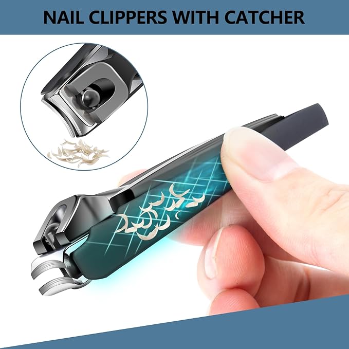 Toenail Clippers for Seniors Thick Nails - Stocking Stuffers Gifts for Men 17mm & 37mm Wide Jaw Nail Clippers, No Splash Nail Clippers w Catcher for Women