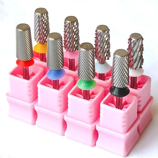 Professional Nail Drill Bits, Tungsten Carbide Cross Cut Tapered Barrel 3/32'' Safety Bits, Left Right Hand Use, Remove Gel Fast, Manicure Pedicure Cuticle Gel Polishing, Quintuple Coarse.