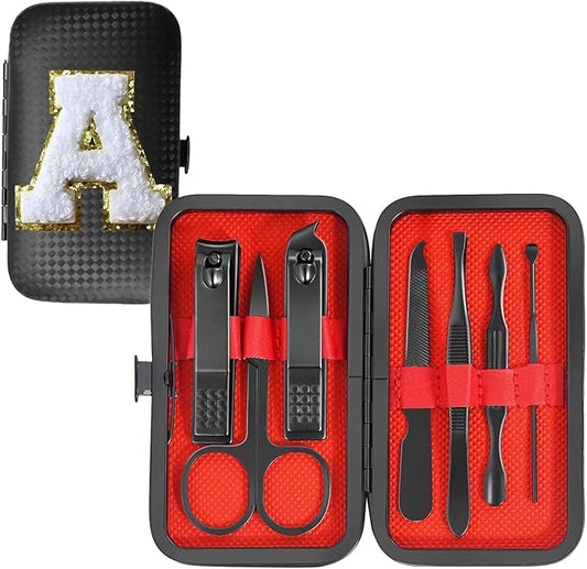 Manicure Set 7 PCS Nail Clippers Kit, Bafezoze Mens Grooming Kit, Initial Christmas Stocking Stuffers for Men Boys Letter A