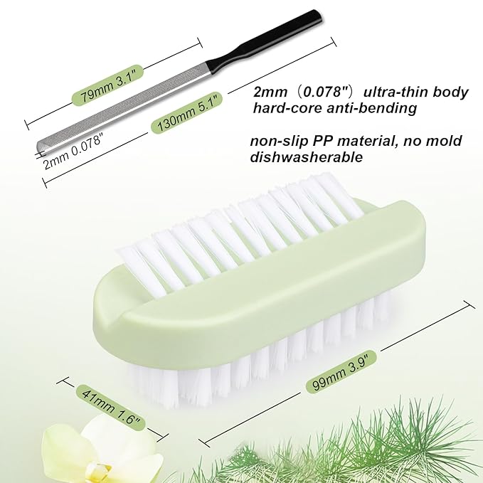 4PCS Nail Brush Long Toe Nail File Set - 3Pcs Two Sided Nail Scrubber Brushes for Cleaning Fingernails and 1Pcs Stainless Steel Long Toe Nail File for Thick Nails, Efficient Nail Care Tool