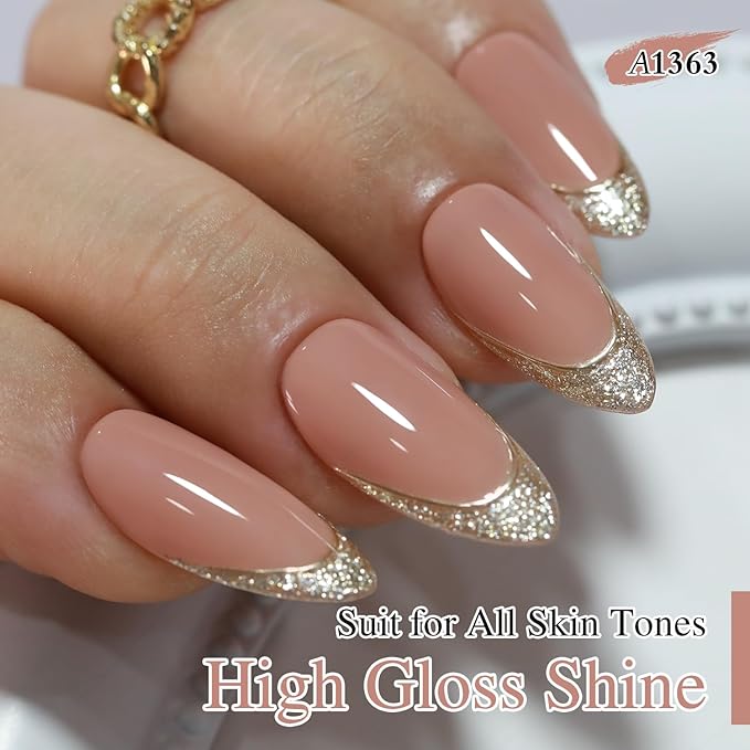 Double Rhythm Gel Polish 15ML Jelly Sheer Pastel Light Milky Color Pearl White Bottle 1 PC 0.5 OZ Full Size Nail Art Salon at Home (Nude Khaki-D1363)