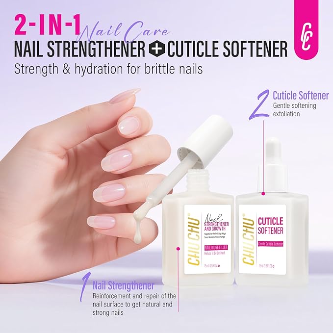 Nail Strengthener and Growth: Milky White Hardener and Repair & Cuticle Softener Set - Protein Ridge Filler Polish Quick Dry for Weak Peeling Brittle Nails - for Women Home Salon
