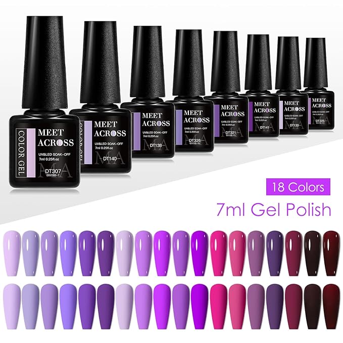 MEET ACROSS 18pcs Gel Nail Polish Set Soak Off UV LED Lamp Gel Nail Polish Kit (SET-4, 18pcs)