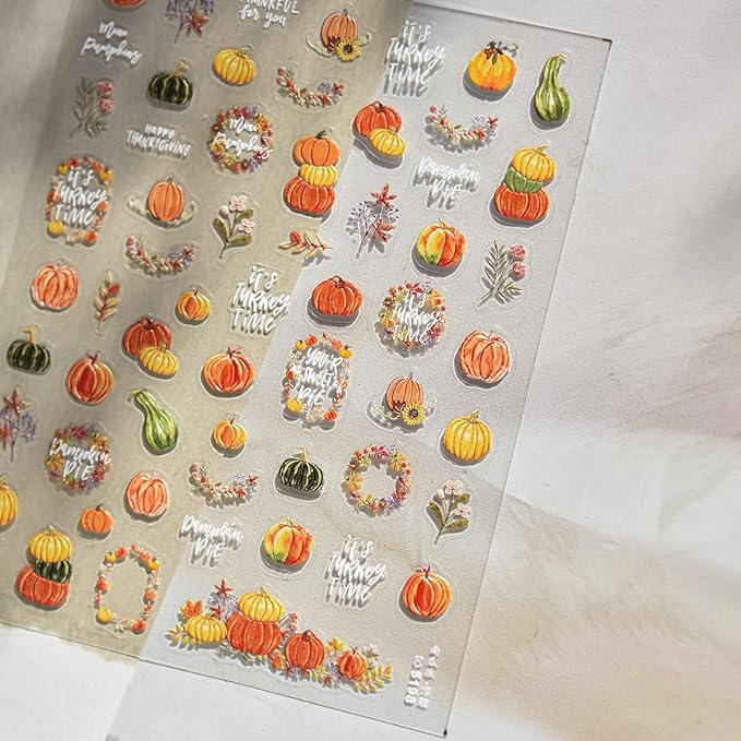 5D Embossed Autumn Pumpkin Nail Art Stickers for Nail Art Self-Adhesive Thanksgiving Nail Stickers Fallen Leaves Pumpkin Designs Nail Supplies Maple Leaf Nail Decals for Women Acrylic Manicure Salon
