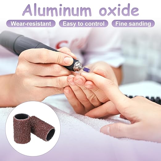HARFINGTON 76pcs Small Sanding Bands 80/150/240 Grit for Nail Drill Bits Mini Sanding Band with 2.35mm Mandrel for Nails Gel Manicures Brown