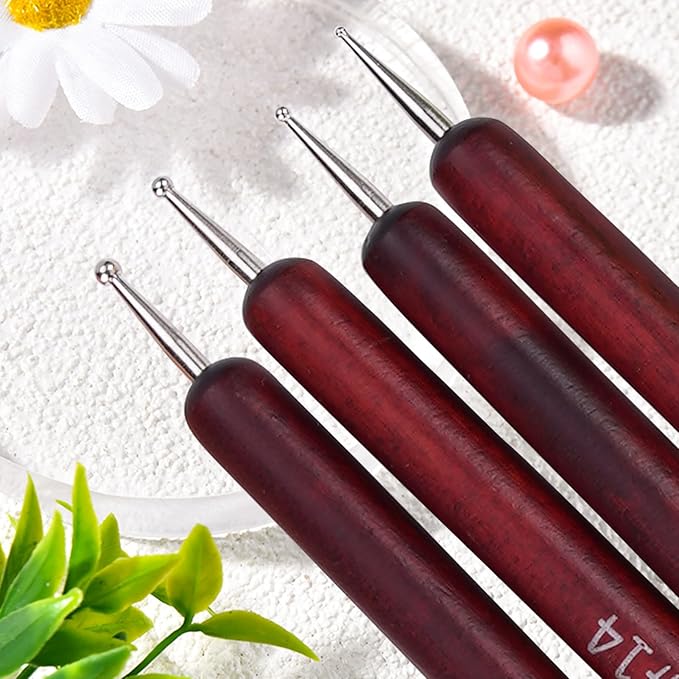 French Manicure Brush, Esclane 2 Way French Nail Brush with Dotting Tool for Manicure Cuticle Clean Up Nail Art Design, French Tip Brush (Wood, #14)