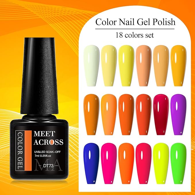 MEET ACROSS 18pcs Gel Nail Polish Set Soak Off UV LED Lamp Gel Nail Polish Kit (SET-10, 18pcs)