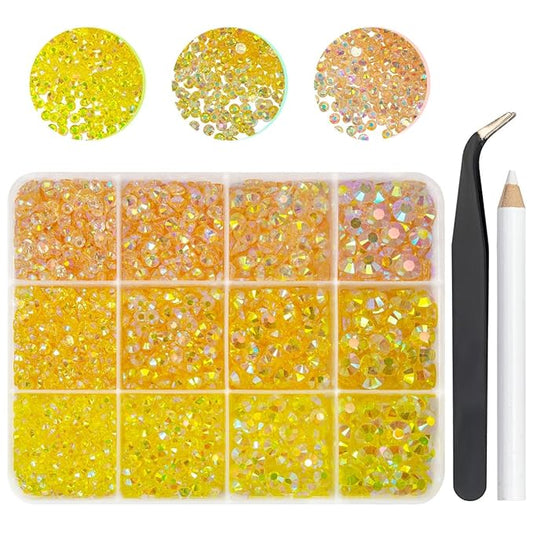 3 Color Yellow AB Jelly Resin Rhinestones Bulk 3mm 4mm 5mm 6mm Flatback Stones for Crafting Golden AB No-Hotfix Gems Diamonds Charms for Nails Eyes Face Makeup DIY Crafts Tumblers Bottles Shoes