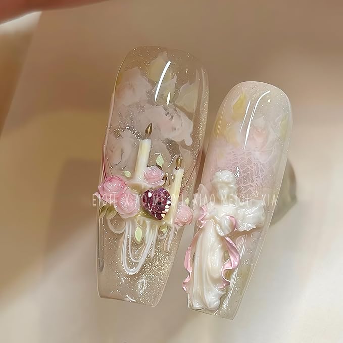 3D Envelope Nail Art Molds Candle Flower Design, Silicone Nails Tool Y2k Decoration