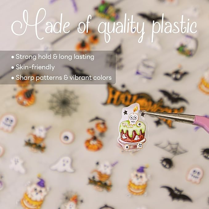 Halloween Nail Stickers for Nail Art - Cute Ghost Nail Art Sticker Halloween Bat Witch Hat 5D Embossed Nail Decals Self-Adhesive Nails Supply Manicure Stickers for Nails Decoration（Ghost Party）