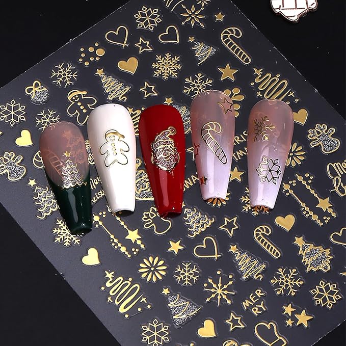 Christmas Nail Art Stickers Decals Winter Snowflake Tree Christmas Nail Stickers 6PCS Gold Silver Crystal Ball Candy Elk 3D Self-Adhesive Xmas Nail Decals Nail Art Supplies for Women Nail Decorations