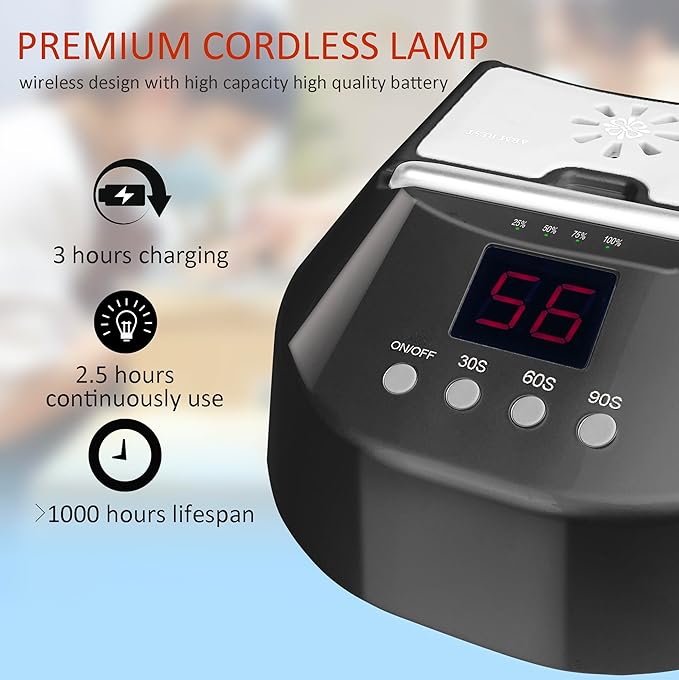 Cordless LED UV Nail Lamp,Professional Nail Dyer for Gel Nail Light,OBEEGOO Nail Lamp for Acrylic Gel,Curling Lamp for Beauty Salon (Black)