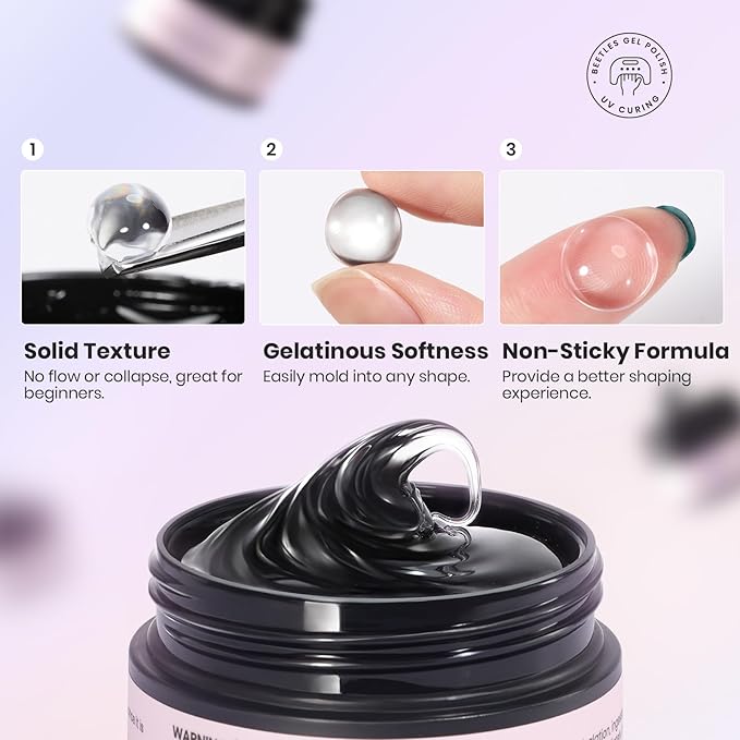 Beetles Solid Builder Gel for Nails,4 Colors Clear Pink White 3D Sculpting Gel Non-Sticky Hand Carving Nail Glue for 3D Nail Art with 3D Mold Chrome Powder Tools Salon DIY at Home,UV&LED Needed