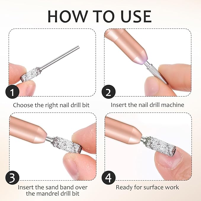 8 PCS Mini Mandrel Nail Bit,3.1 MM 3/32 Inches Nail Drill Bit for Electric Drill File Machine,Suitable for Acrylic Nails Manicure Pedicure Tool,Sanding Bands Compatible