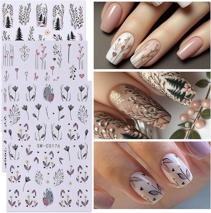Fall Nail Stickers Decals 12 Sheets Autumn Leaves Nail Art Decals Pumpkins Drinking Maple Leaves Flower Nails Design 3D Self-Adhesive Holiday Thanksgiving Sliders Manicure Nail Decoration