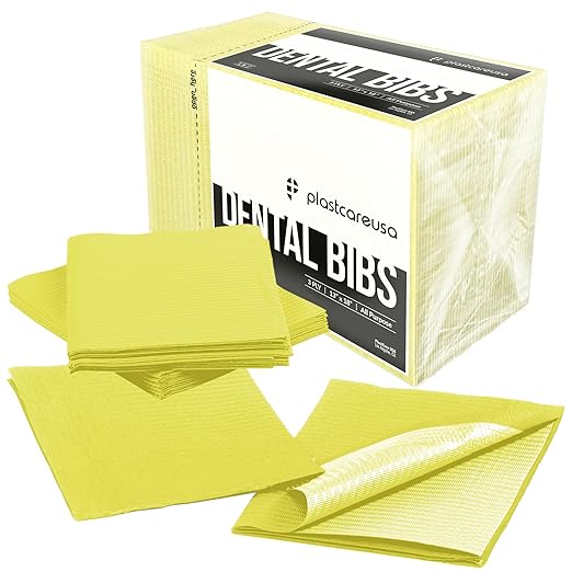 Disposable Dental Bibs 13"x18" - 3 Ply Waterproof Tattoo Bib Sheet for Patients - Dentist or Medical Tray Cover and Nail Table Cover Supplies, Yellow