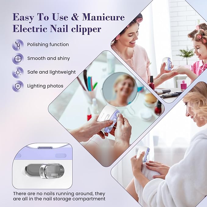 Electric Nail Clipper,2-in-1 Automatic Nail Clipper,Electric Nail Grinder,40DB Baby Nail Trimmer,LED Light ElectricNail Trimmer for Baby,Kids,Adults,Seniors,Manicure Set,BabyNail Kit Portable White