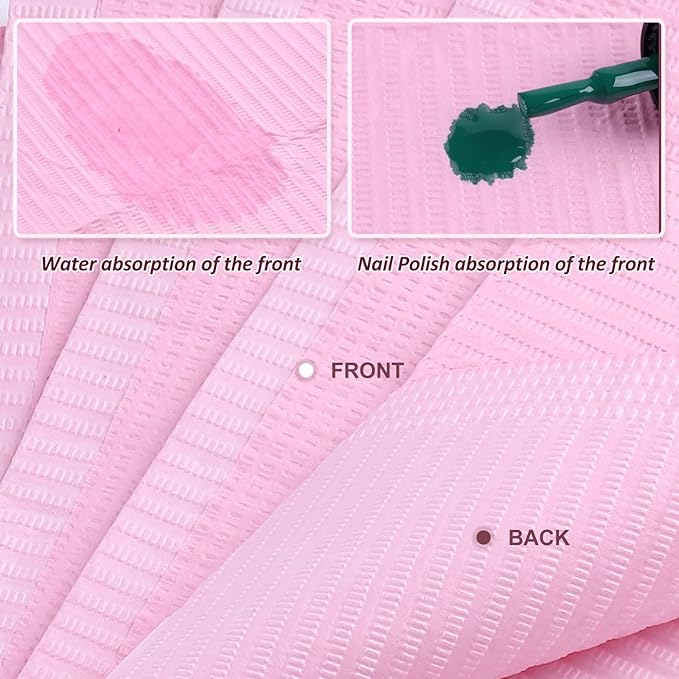 125Pcs Pink Disposable Table Mats for Nail Art 3 Ply Foldable Waterproof Dental Bibs Tattoo Sheets Nail Practice Table Cover for Medical Supplies Manicure Salon Pads