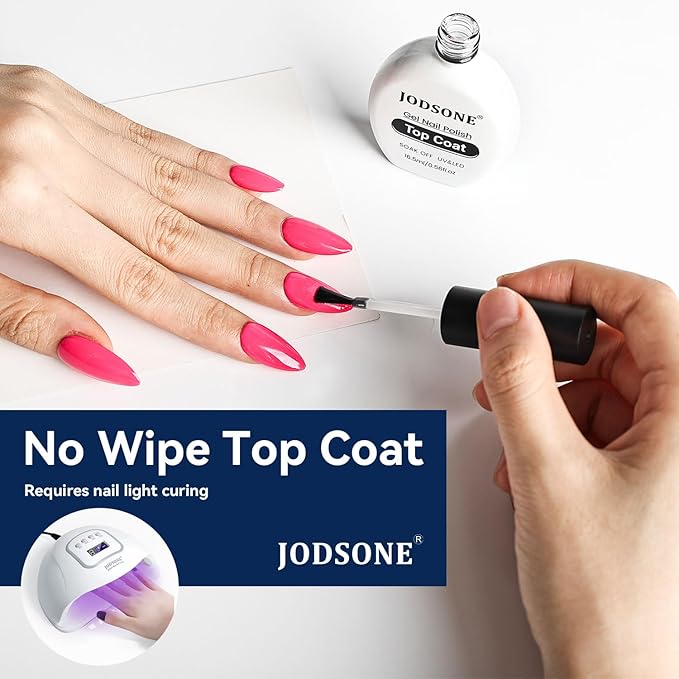 JODSONE 16.5ml Gel Top Coat No Wipe Clear Glossy Shine Finish Long Lasting No Soak Off Nail and Need U V Lamp Cured for Salon DIY Nail Art Design