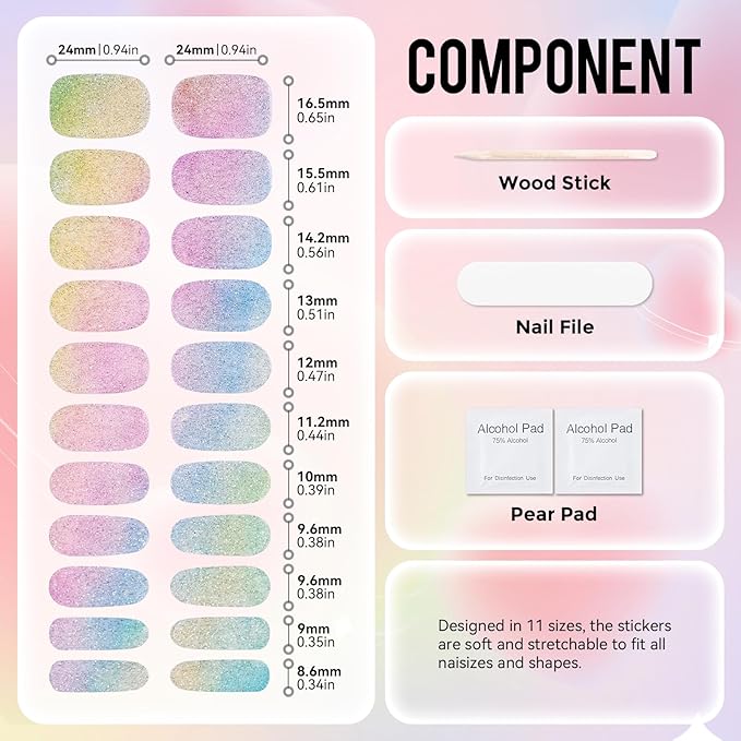 Gloss Nail Strips|Uv Free|22 Pcs,Gel Nail Stickers|Long Lasting Two Weeks and Easy to Apply&Remove|Fluid Gradient 1