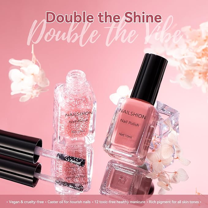 Dusty Rose Nail Polish and Sheer Pink Dot, 2 Colors Light Pink Nail Polish Duo Non-Gel, Opaque, Fast Dry & Long Lasting Glossy Nail Art Gift for Women