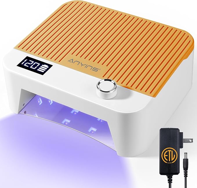 UV Nail Lamp 120W, Professional UV LED Lamp for Gel Nails Long-Lasting 30Pcs Beads Cordless Gel Nail Light, Fast Curing Nail Dryer with Knob for Home Salon DIY Orange