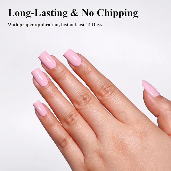 Imtiti Pink Gel Polish, Light Pink Gel Polish 3 in 1 One Step Gel Polish Kit, Soak Off LED U V Gel Polish Nail Art Starter Manicure Salon for Women Girls 0.3 Fl Oz