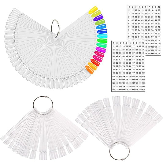 JASSINS 150 Pcs Nail Swatch Sticks with Ring and Number posted, Clear Fan-shaped Nail Art Polish Practice Display Tips Nail Sample Sticks, Nail Practice Color Display Polish Board