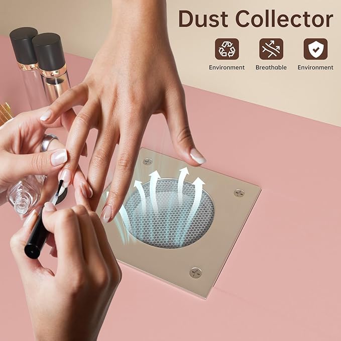 Nail Desk for Nail Tech w/Electric Dust Collector, Manicure Table w/3 Storage Drawers & 3 Open Shelves for Beauty Salon Tech Station
