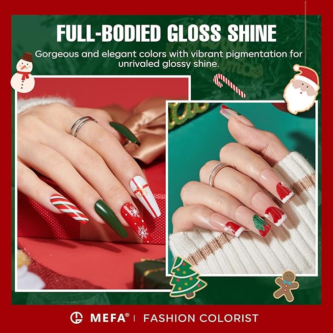 MEFA Christmas Gel Nail Polish Set, 6 Colors Burgundy Red Dark Green Glitter Gel Polish Silver Gold Sparkle Nail Polish Manicure Soak Off Salon Gifts for Women Girl