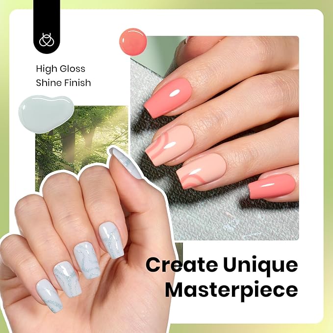 Beetles Gel Nail Polish Set Hema Free - 6 Colors Green Nude Natrual Pink Gel Polish Kit Soak Off Uv LED Nail Lamp 15ml DIY Home Manicure Salon Lakeside Serenity Gift for Women Girls