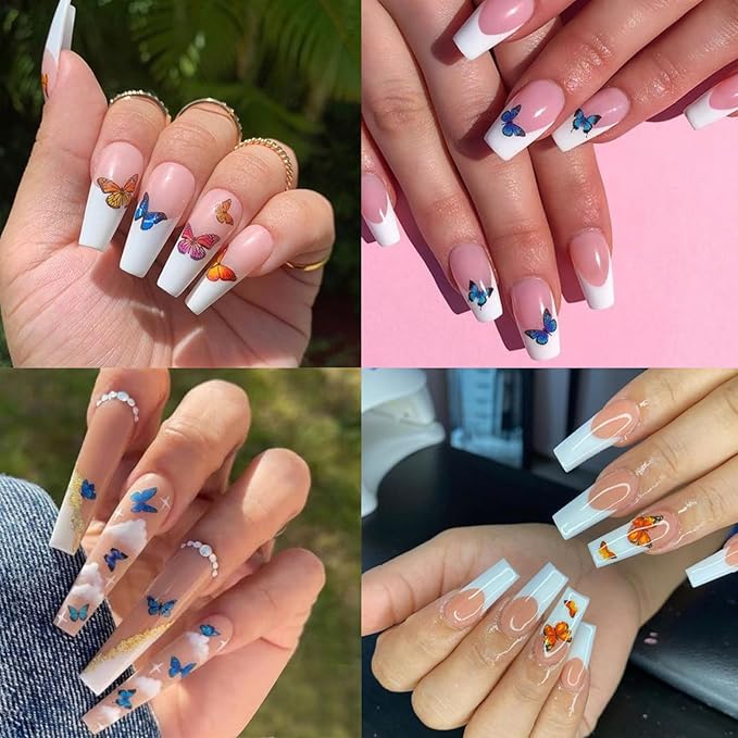 7 Sheets Butterfly Nail Art Sticker Decals Spring Summer 3D Self-Adhesive Nail Decals Colorful Floral Nail Supplies Pink Blue Purple Yellow Butterfly Nails Designs Supplies for Women Nail Decoration
