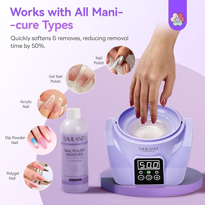 Saviland Essentials Nail Polish Remover Machine: Nail Soaking Bowl & Acetone Nail Polish Remover Gel Nail Remover Machine with Nail Soak off Bowl Soaker Tech Acrylic Nail Remover Steam Salon Home DIY