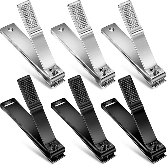 Mudder 6 Pieces Large Toenails Clippers Straight Edge Toenails Clippers Stainless Steel Nails Cutters for Men Women Thick Nails (Silver and Black)