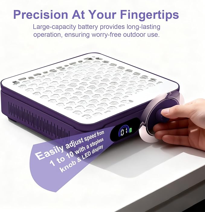Nail Dust Collector with 10 Speed Settings, Powerful Suction Nail Vacuum, Nail Fan Dust Collector for Beginner, Dust Collector Nail Tech for Acrylic Nail Polishing Manicure Salon Home(Purple)