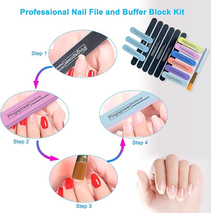 Nail Files and Buffers, 16PCS Professional Emery Boards Nail File & Buffer Block for Natural Nails,100/180 & 600/3000 Grit, Dual Sided Reusable Washable Manicure Kit for Women Home & Salon