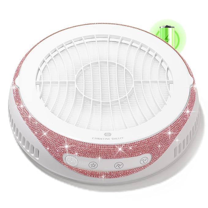 Nail Dust Collector, Cordless Dust Collector Nail Tech, Powerful Vacuum Fan Vent Dust Collector Extractor Dust Suction Machine for Acrylic Nails Polishing, Nail Salon&Home, Pink