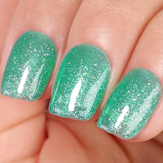 Imtiti Glitter Gel Nail Polish, Sheer Shimmer Glitter Green 3 in 1 Gel Polish Color Soak Off UV LED Spring Summer Nail Gel Polish Nail DIY Art Starter Manicure Salon, 0.5 Fl Oz