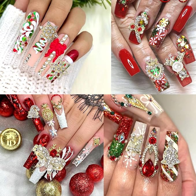 18Pcs Christmas Nail Art Charms Metallic Silver Nail Charms Shiny Snowflake Heart Christmas hat Trees Nail Rhinestones Bling Cute Crystal Nail Gems Winter Glitter Snowflake Nail Supplies for Women DIY
